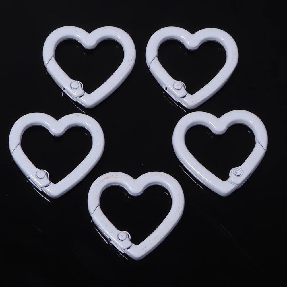 5pcs Alloy Heart Spring Clasps Snap Hooks Carabiner Keychain Clips Dolls/Label Connector For Jewelry Making DIY Accessories