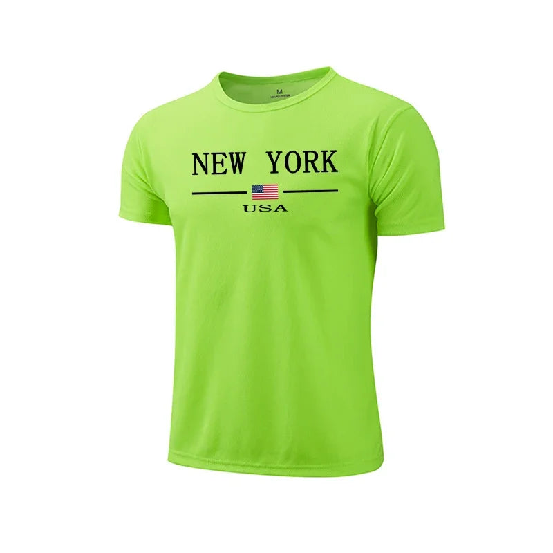 Mens T-shirt Printing Casual Exercise Tops Outdoor Jogging Marathon Clothing Summer Quick-Drying Mesh Tees Cycling Sportswear