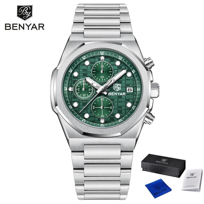 2025 New BENYAR Men's Watches Top Luxury Quartz Wristwatches Chronograph Watch For Man Stainless Steel Waterproof Clock Gift Box