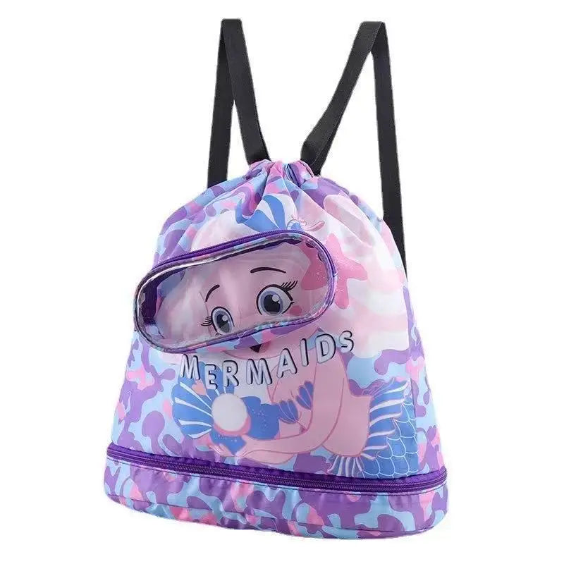 Portable Kids Swimming Bag Waterproof Dry Wet Separation Backpack with Cartoon Print, Essential Organizer for Children's Sports