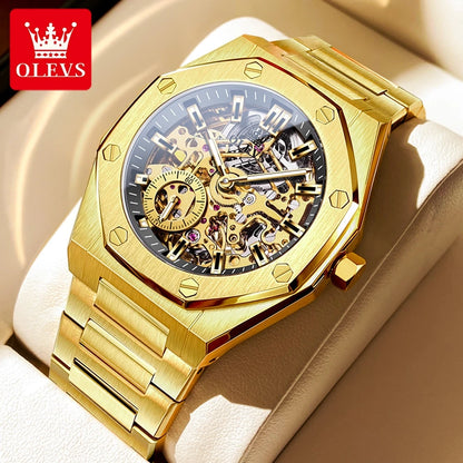 OLEVS 6669 Fully Hollow Men's Watch Octagonal Bezel Luxury Automatic Mechanical Watch Men's 30M Waterproof Man Wristwatches