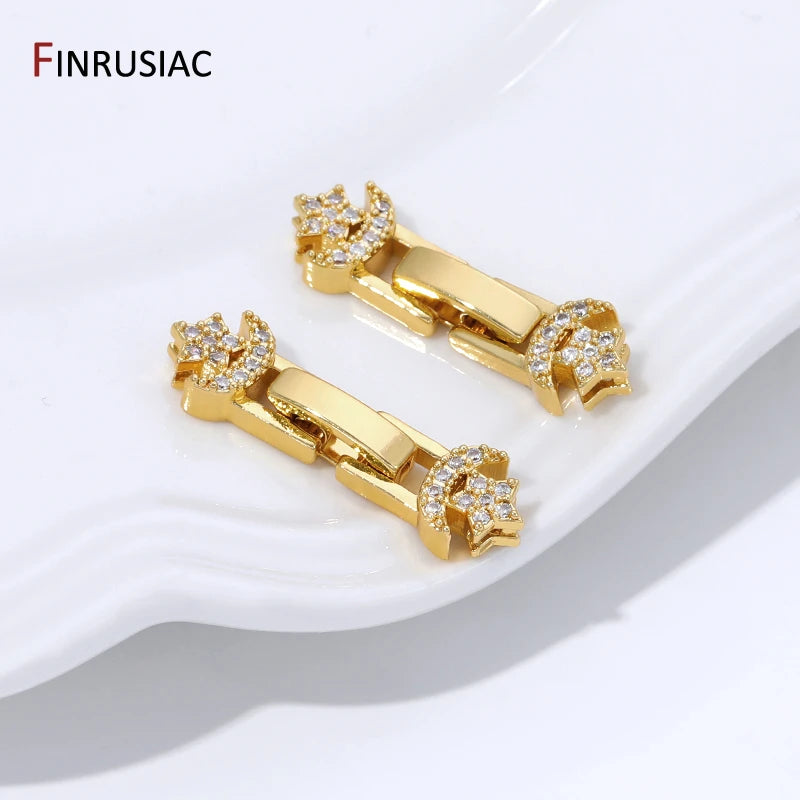 18K Gold Plated Brass Pearl Clasp Connector,Clasps For Bracelet,Zircon Fasteners Lock Clasps For DIY Jewelry Making Supplies