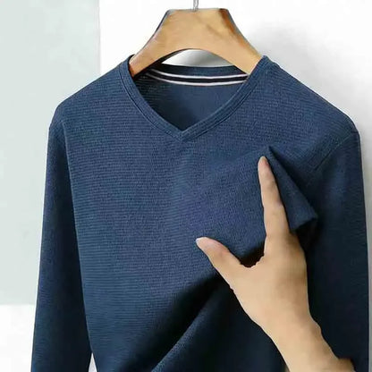 All-season Men's Light Gray V-neck Long Sleeve Knitwear Comfortable Casual Pullover for All Occasions