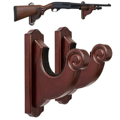 Rifle Wall Mount - Snail-Style Gun Hooks, Wooden Gun Rack for Shotguns and Rifles, Real Hardwood, Set of 2, Mahogany Finish, Rifle Wall Mount Display,Mahogany
