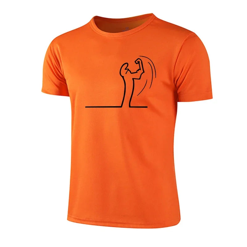 Mens T-shirt Print Casual Fitness Exercise Tops Outdoor Jogging Marathon Clothing Summer Quick-Dry Mesh Tees Cycling Sportswear