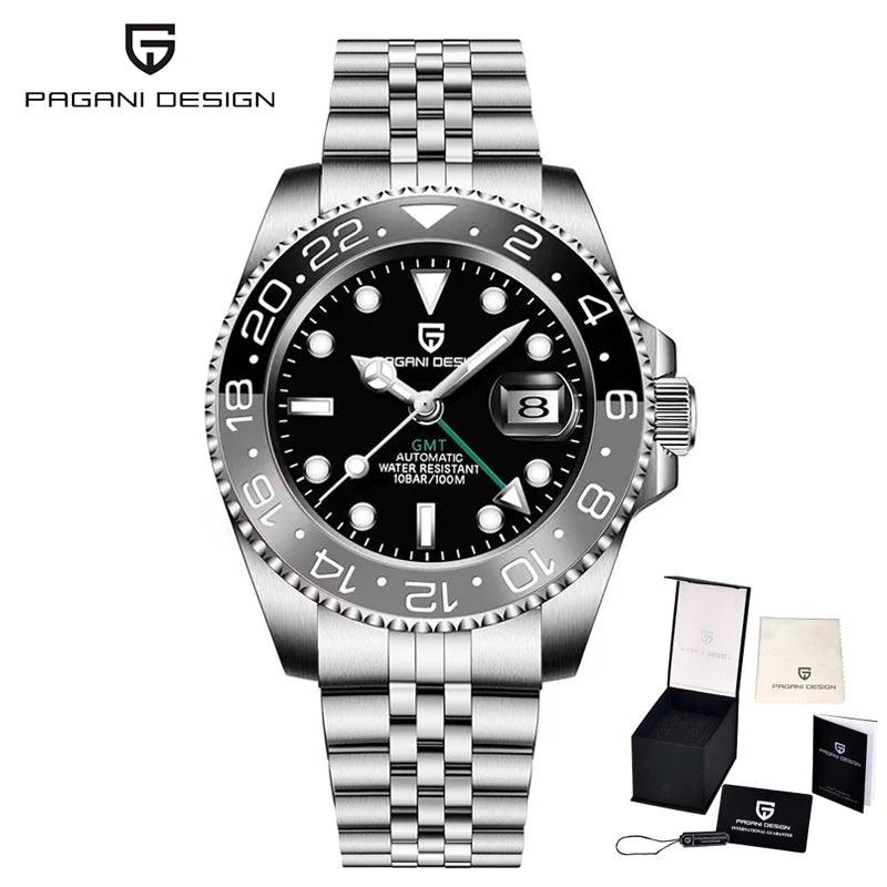 New PAGANI DESIGN GMT Watch Men's Luxury Sapphire Automatic Mechanical Watch 40MM Stainless Steel Waterproof Gift Box Watch