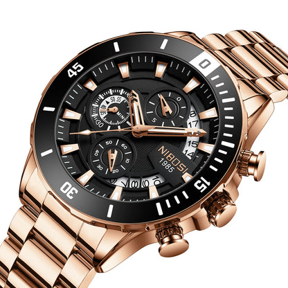 NIBOSI New Men's Watches Top Brand Luxury Watch for Men Waterproof Stainless Steel Chronograph Luminous Auto Date Reloj Hombre