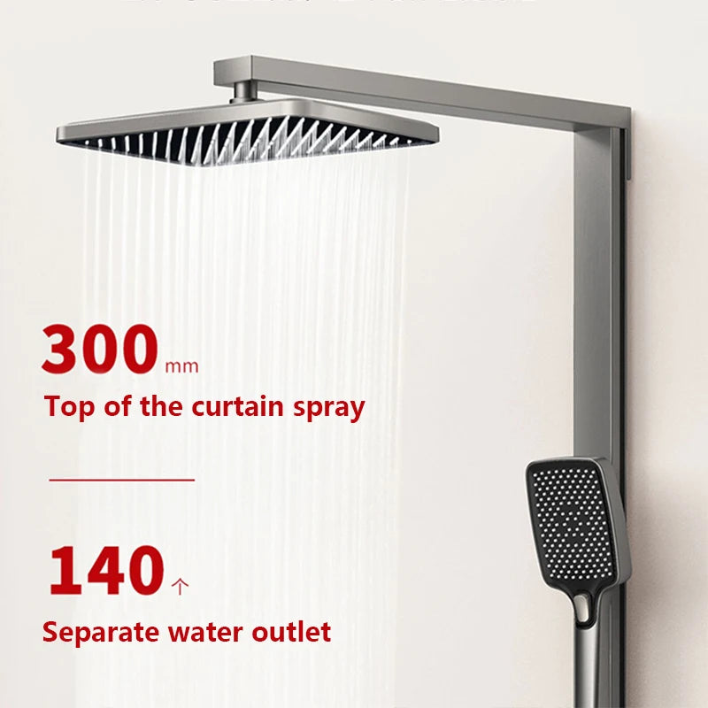 Bathroom Multi-Function Digital Display Shower System Brass Piano Key Exposed Thermostatic Faucets Soft & Rain Spray Patterns