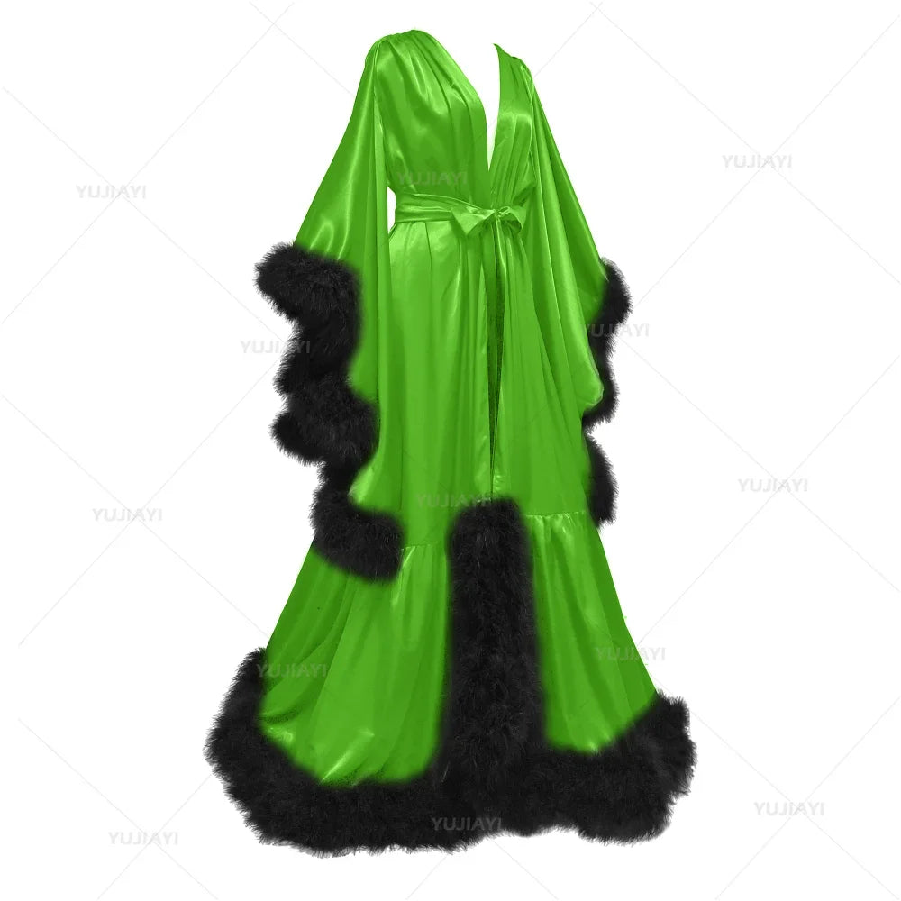 Flare Sleeves Bridal  Nightgown Silk Long Wedding Scarf Dress Gown