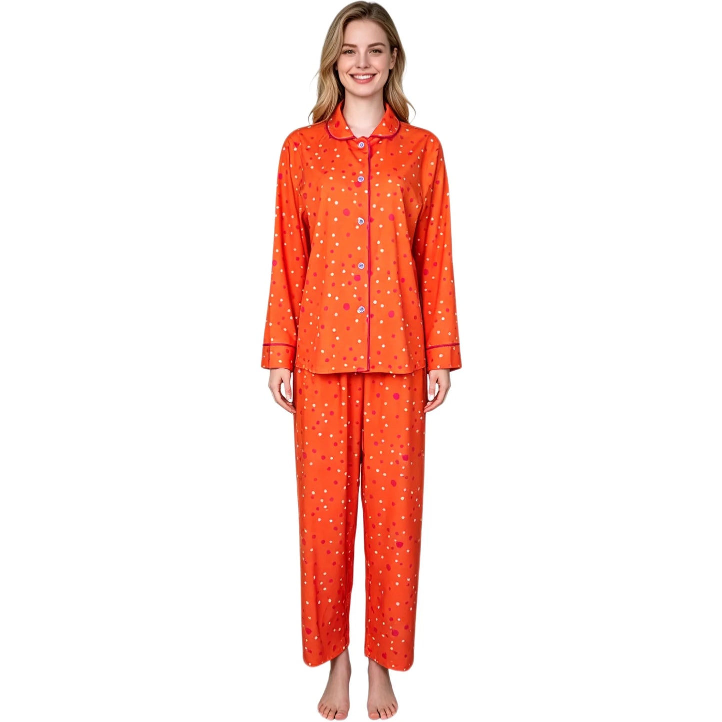 Movie Coraline Cosplay Pajamas Costume Orange Polka Dot Button-Up Loungewear Nice Stitching Set For Halloween Performance Restor