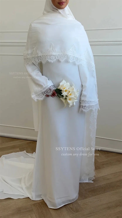 SSYTENS Elegant Modest Wedding Dresses Formal Event Lace Long Sleeve Bride Gowns Button Bride Dress Customized Vestido De Novia