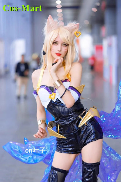 Cos-Mart Game LOL Ahri Tails Cosplay Costume The Nine-Tailed Fox Fashion Party Role Play Clothing Hallowmas