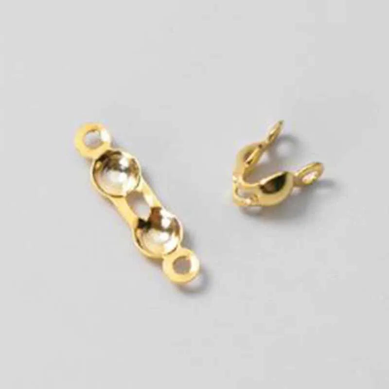 4pcs Genuine Real Pure Solid 925 Sterling Silver Closure End Beads Clasps Clips Gold Crimp Connector DIY Jewelry Making Finding