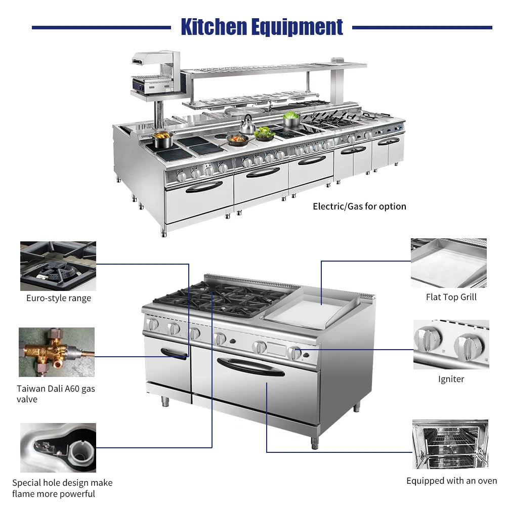 Premium Hotel Restaurant Kitchen Equipment Set Including Buffet Supplies And Commercial Cooking Machinery