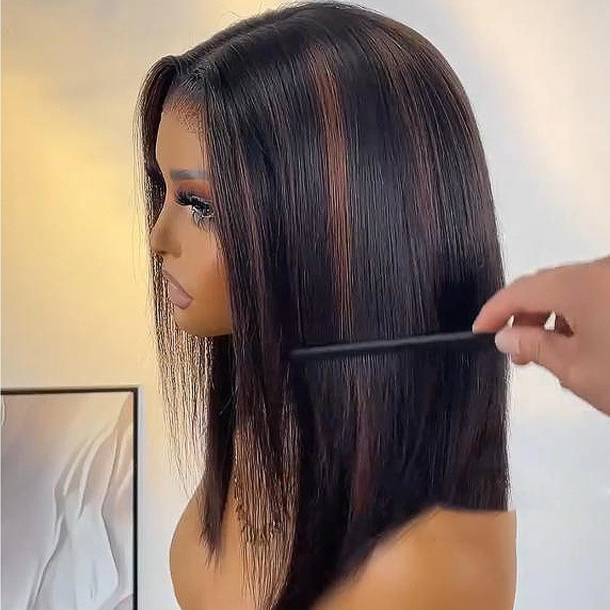 Highlight Brown Glueless 400 Density Straight Wig No Glue Brazilian Human Hair 4x4/13x6 HD Lace Front Ready To Wear Wig 18 Inch