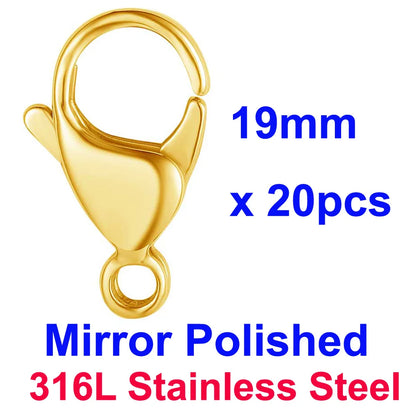 20/30/40 316L Stainless Steel Lobster Clasps Wholesale Mirror Polished 9-19mm 18k Gold Vacuum Plated Diy Jewelry Making Findings