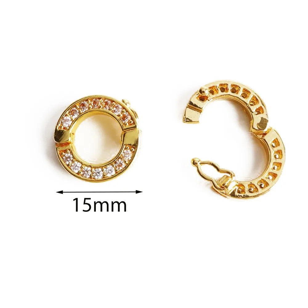 2pcs Round Connector Buckles Pearl Clasps Fasteners With Zircon Keyrings  For DIY Bracelet Necklace Keychain Making Accessories