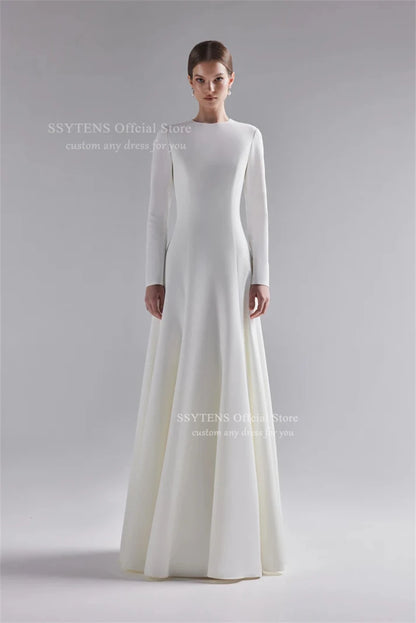 SSYTENS Elegant Long A Line Wedding Dresses Women O Neck Satin Full Sleeves Bridal Gowns Vestidos De Novia Boda 2026 Customized
