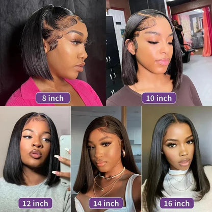 No Glue Straight Short Bob Wig Brazilian HD Transparent 5x5 Glueless Human Hair Wigs 13x4 13x6 Straight Lace Front Wig For Women