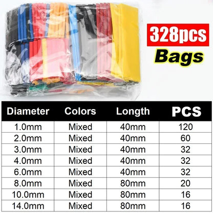 127/165/328/560/650/800pcs Heat Shrink Tubing kit 2:1 Shrinkable Wire Shrinking Wrap Wire Connect Cover Cable Repair Protection
