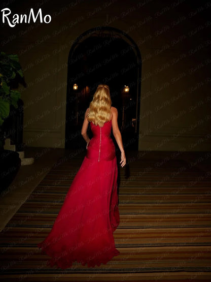 Ranmo 2025 Red Shiny Evening Dresses Sweatheart Mermaid Pleat Formal Occasion Dresses Elegant Maxi Prom Party Gowns Customized