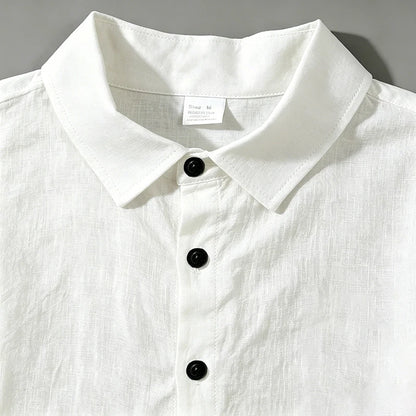 Men Linen Two Piece Outfit Short Sleeve Lapel Button Shirt Elastic Drawstring Shorts Summer Daily Seaside Vacation Casual Set