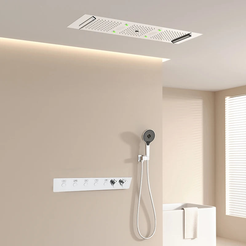 300*900mm  Bathroom Ceiling LED Thermostatic Smart Shower Faucet Set with Rainwater Waterfall Led Shower Head Set