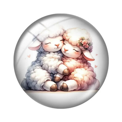 Watercolor Cute Sheep 10pcs mix18mm/20mm/25mm Round photo glass cabochon demo flat back Making findings