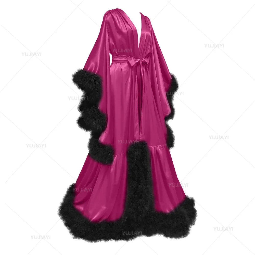 Flare Sleeves Bridal  Nightgown Silk Long Wedding Scarf Dress Gown