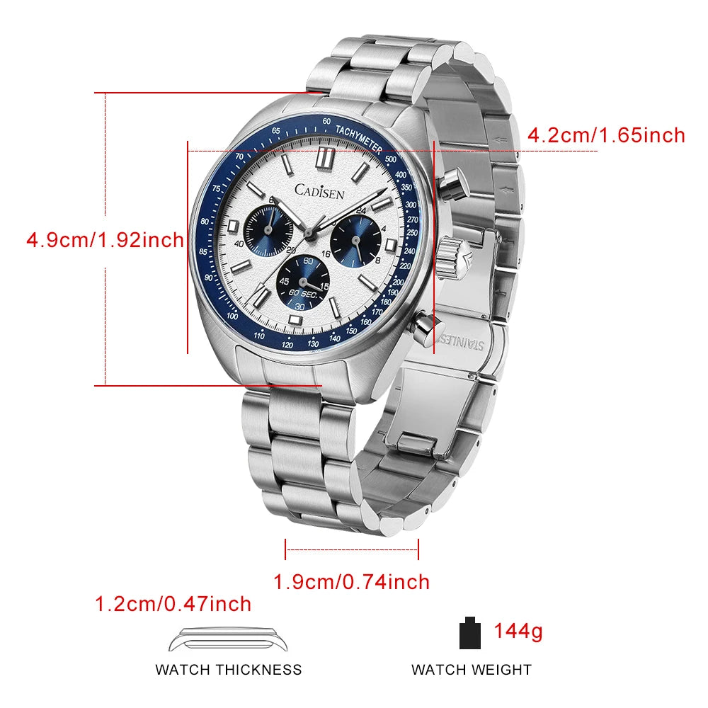 CADISEN 2026 New Men Watches Quartz Business Watches Japan VD53 Mens Clock Watch Men Chronograph Watch for Men Gift With Box