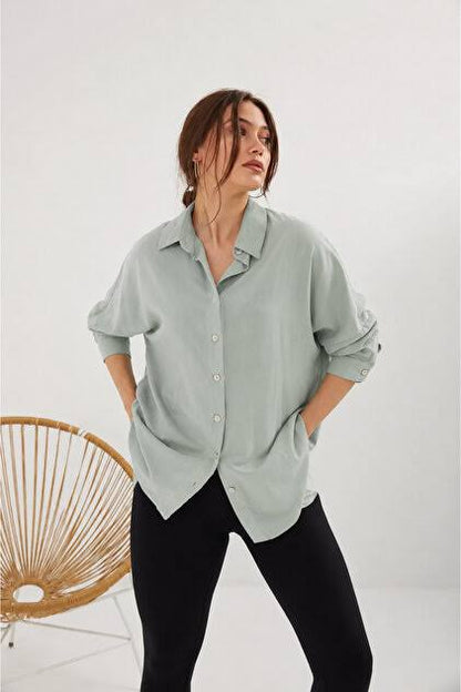 Mint Linen Dress Shirt