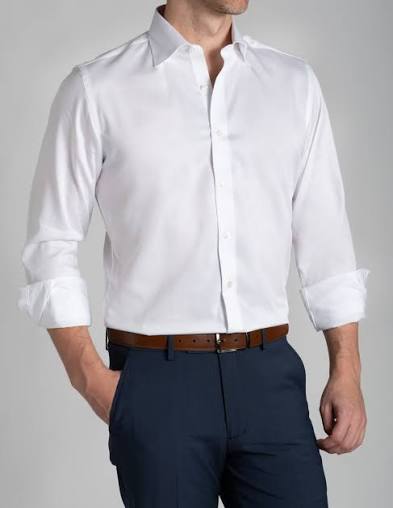 White Twill Silk Blend Dress Shirt
