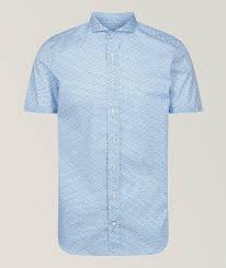 White & Blue Neat Print Stretch