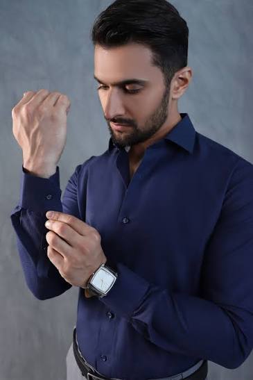 Navy Micro Dobby Dress Shirt