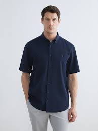 Navy Micro Dobby Dress Shirt